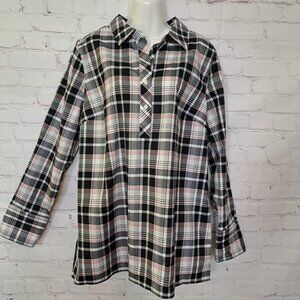 Talbots Wrinkle Resistant Cotton Plaid Tunic Top Size 14